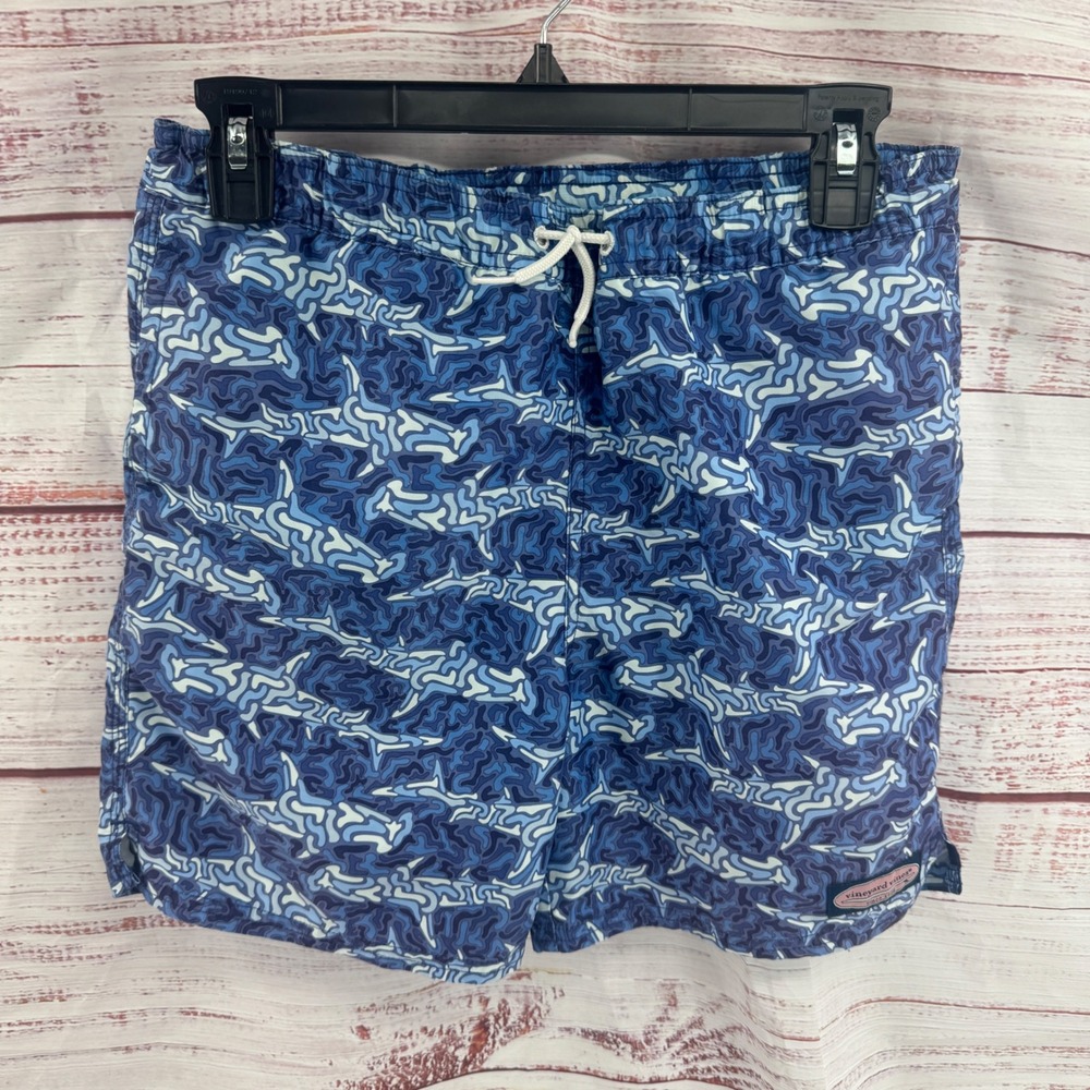 Vineyard Vines Swim Trunks Mens Medium Shark Week Blue‎ Shark Camo Board Shorts